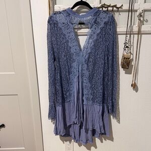 Free People Lace Overlay Blue Dress